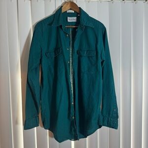 Ascot Shop English‎ Twill Button Down Shirt Long Sleeve Green Mens L